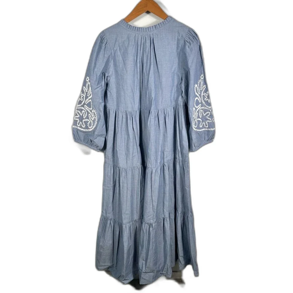 Tuckernuck Cotton Chambray Embroidered Salty Paloma Caftan Dress NWT Size Small - Picture 3 of 16